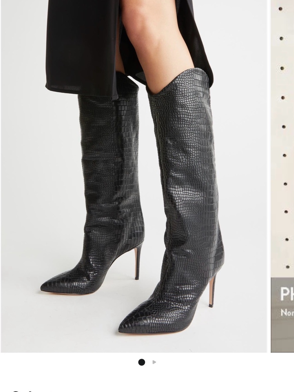 SCHUTZ Black Croc-Embossed Pointed Toe Stiletto Knee Boots